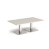 Brescia rectangular coffee table with flat square brushed steel bases 1400mm x 800mm - Light Grey - BCR1400-BS-LG