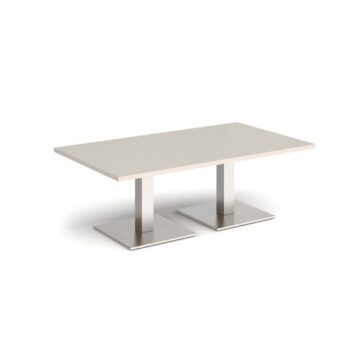 Brescia rectangular coffee table with flat square brushed steel bases 1400mm x 800mm - Light Grey - BCR1400-BS-LG
