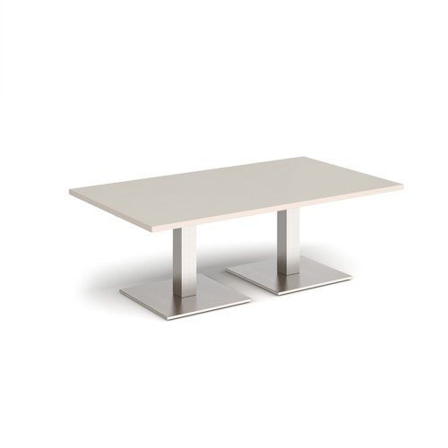 Brescia rectangular coffee table with flat square brushed steel bases 1400mm x 800mm - Light Grey - BCR1400-BS-LG