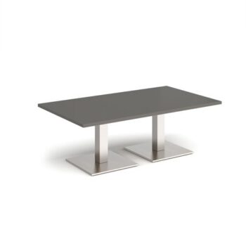 Brescia rectangular coffee table with flat square brushed steel bases 1400mm x 800mm - Onyx Grey - BCR1400-BS-OG