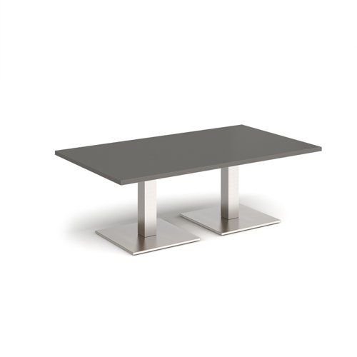 Brescia rectangular coffee table with flat square brushed steel bases 1400mm x 800mm - Onyx Grey - BCR1400-BS-OG