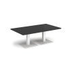 Brescia rectangular coffee table with flat square white bases 1400mm x 800mm - Black - BCR1400-WH-BK