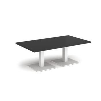 Brescia rectangular coffee table with flat square white bases 1400mm x 800mm - Black - BCR1400-WH-BK