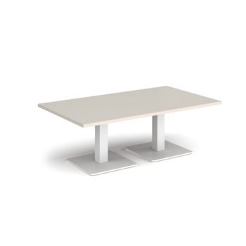 Brescia rectangular coffee table with flat square white bases 1400mm x 800mm - Light Grey - BCR1400-WH-LG