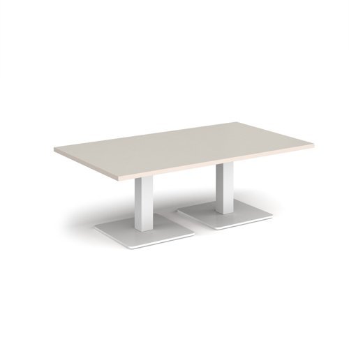 Brescia rectangular coffee table with flat square white bases 1400mm x 800mm - Light Grey - BCR1400-WH-LG