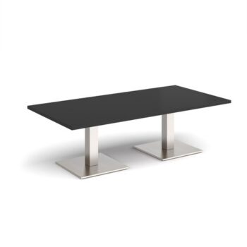 Brescia rectangular coffee table with flat square brushed steel bases 1600mm x 800mm - Black - BCR1600-BS-BK