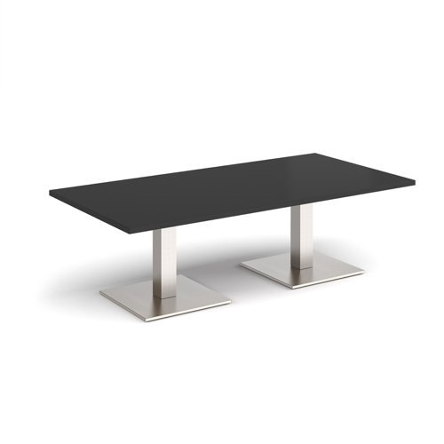 Brescia rectangular coffee table with flat square brushed steel bases 1600mm x 800mm - Black - BCR1600-BS-BK