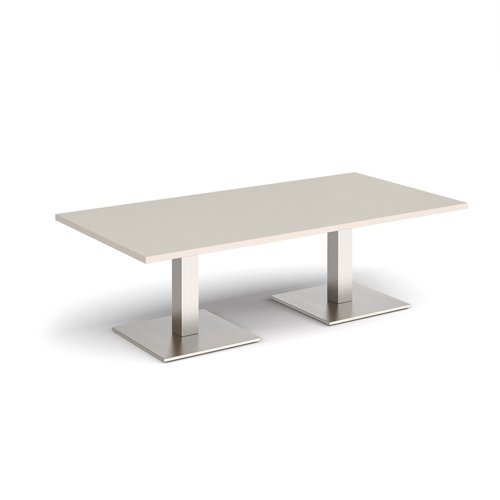 Brescia rectangular coffee table with flat square brushed steel bases 1600mm x 800mm - Light Grey - BCR1600-BS-LG