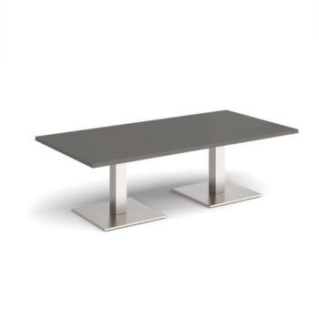 Brescia rectangular coffee table with flat square brushed steel bases 1600mm x 800mm - Onyx Grey - BCR1600-BS-OG