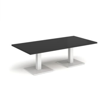 Brescia rectangular coffee table with flat square white bases 1600mm x 800mm - Black - BCR1600-WH-BK