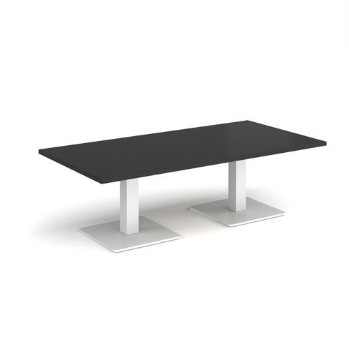 Brescia rectangular coffee table with flat square white bases 1600mm x 800mm - Black - BCR1600-WH-BK