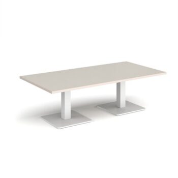Brescia rectangular coffee table with flat square white bases 1600mm x 800mm - Light Grey - BCR1600-WH-LG