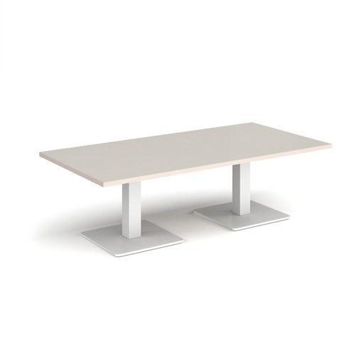 Brescia rectangular coffee table with flat square white bases 1600mm x 800mm - Light Grey - BCR1600-WH-LG