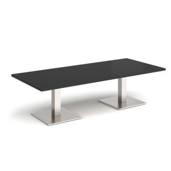 Brescia rectangular coffee table with flat square brushed steel bases 1800mm x 800mm - Black - BCR1800-BS-BK