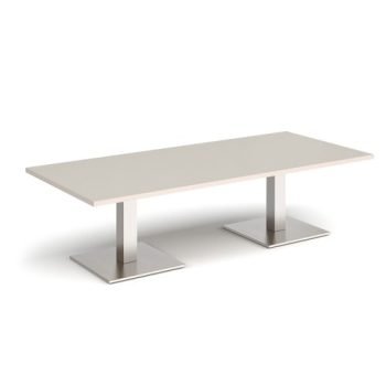 Brescia rectangular coffee table with flat square brushed steel bases 1800mm x 800mm - Light Grey - BCR1800-BS-LG