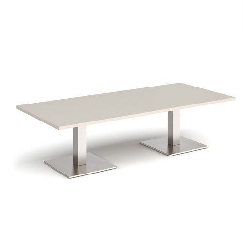 Brescia rectangular coffee table with flat square brushed steel bases 1800mm x 800mm - Light Grey - BCR1800-BS-LG