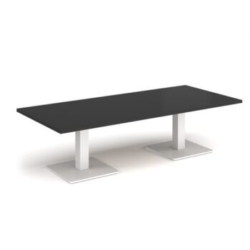 Brescia rectangular coffee table with flat square white bases 1800mm x 800mm - Black - BCR1800-WH-BK