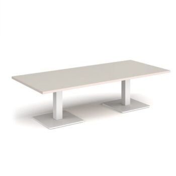 Brescia rectangular coffee table with flat square white bases 1800mm x 800mm - Light Grey - BCR1800-WH-LG