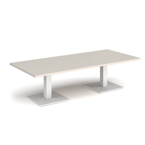 Brescia rectangular coffee table with flat square white bases 1800mm x 800mm - Light Grey - BCR1800-WH-LG