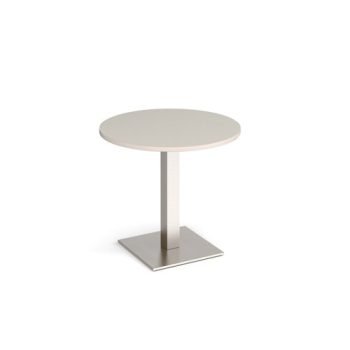 Brescia circular dining table with flat square brushed steel base 800mm - Light Grey - BDC800-BS-LG