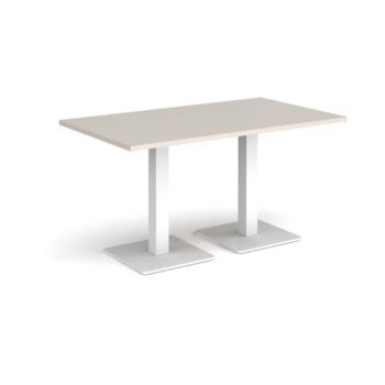 Brescia rectangular dining table with flat square white bases 1400mm x 800mm - Light Grey - BDR1400-WH-LG