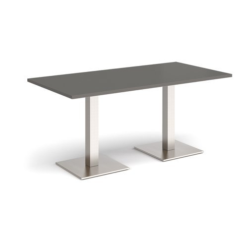Brescia rectangular dining table with flat square brushed steel bases 1600mm x 800mm - Onyx Grey - BDR1600-BS-OG