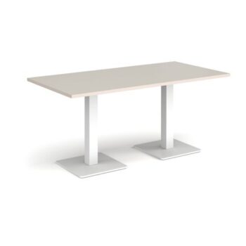 Brescia rectangular dining table with flat square white bases 1600mm x 800mm - Light Grey - BDR1600-WH-LG