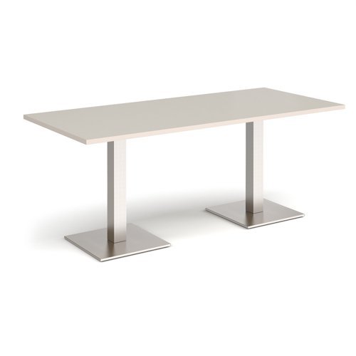 Brescia rectangular dining table with flat square brushed steel bases 1800mm x 800mm - Light Grey - BDR1800-BS-LG