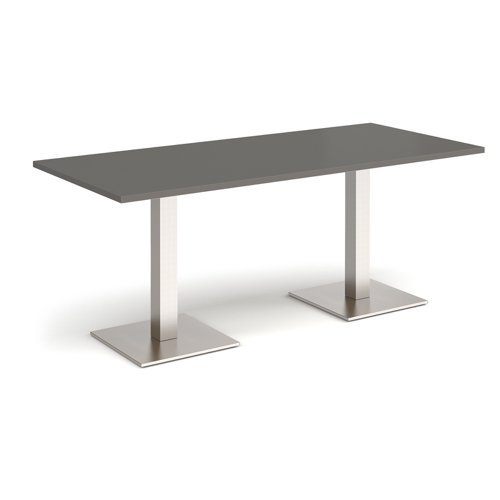 Brescia rectangular dining table with flat square brushed steel bases 1800mm x 800mm - Onyx Grey - BDR1800-BS-OG