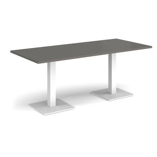 Brescia rectangular dining table with flat square white bases 1800mm x 800mm - Onyx Grey - BDR1800-WH-OG