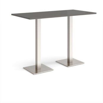 Brescia rectangular poseur table with flat square brushed steel bases 1600mm x 800mm - Onyx Grey - BPR1600-BS-OG