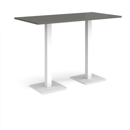 Brescia rectangular poseur table with flat square white bases 1600mm x 800mm - Onyx Grey - BPR1600-WH-OG