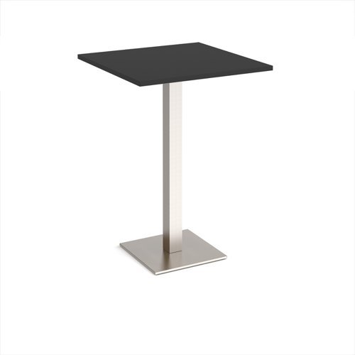 Brescia square poseur table with flat square brushed steel base 800mm - Black - BPS800-BS-BK