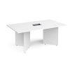 Arrow head leg rectangular boardroom table 1800mm x 1000mm in white with central cutout and Aero power module - BUNDEB18-WH-AERO