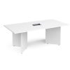 Arrow head leg rectangular boardroom table 2000mm x 1000mm in white with central cutout and Aero power module - BUNDEB20-WH-AERO