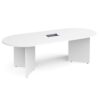 Arrow head leg radial end boardroom table 2400mm x 1000mm in white with central cutout and Aero power module - BUNDEB24-WH-AERO