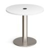 Monza circular dining table 800mm in white with central circular cutout and Ion power module in black - BUNDMDC-WHION-K