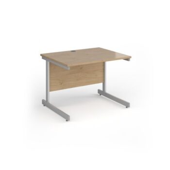 Contract 25 straight desk with silver cantilever leg 1000mm x 800mm - Kendal Oak Top - CC10S-S-KO