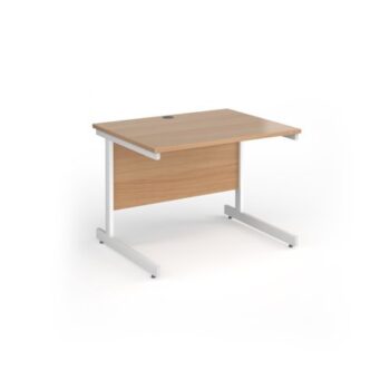 Contract 25 straight desk with white cantilever leg 1000mm x 800mm - Beech top - CC10S-WH-B