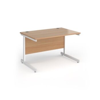 Contract 25 straight desk with white cantilever leg 1200mm x 800mm - Beech top - CC12S-WH-B