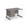 Contract 25 straight desk with 2 drawer pedestal and graphite cantilever leg 1200mm x 800mm - Grey Oak Top - CC12S2-G-GO
