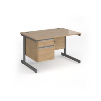 Contract 25 straight desk with 2 drawer pedestal and graphite cantilever leg 1200mm x 800mm - Kendal Oak Top - CC12S2-G-KO