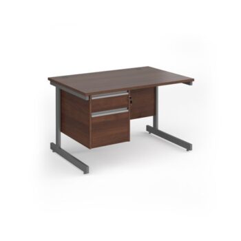 Contract 25 straight desk with 2 drawer pedestal and graphite cantilever leg 1200mm x 800mm - Walnut top - CC12S2-G-W