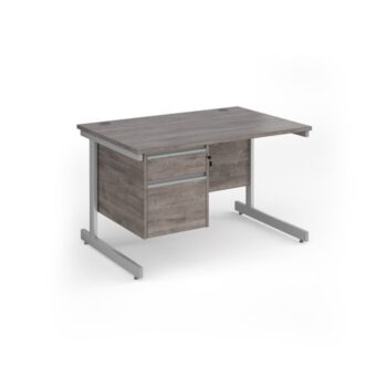 Contract 25 straight desk with 2 drawer pedestal and silver cantilever leg 1200mm x 800mm - Grey Oak Top - CC12S2-S-GO