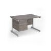 Contract 25 straight desk with 2 drawer pedestal and white cantilever leg 1200mm x 800mm - Grey Oak Top - CC12S2-WH-GO