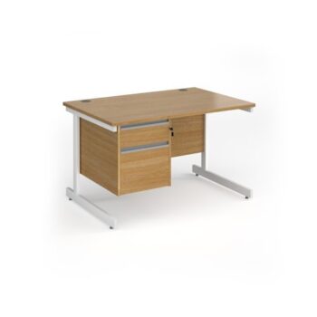 Contract 25 straight desk with 2 drawer pedestal and white cantilever leg 1200mm x 800mm - Oak Top - CC12S2-WH-O
