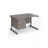 Contract 25 straight desk with 3 drawer pedestal and graphite cantilever leg 1200mm x 800mm - Grey Oak Top - CC12S3-G-GO
