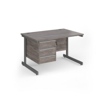 Contract 25 straight desk with 3 drawer pedestal and graphite cantilever leg 1200mm x 800mm - Grey Oak Top - CC12S3-G-GO