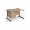 Contract 25 straight desk with 3 drawer pedestal and graphite cantilever leg 1200mm x 800mm - Kendal Oak Top - CC12S3-G-KO