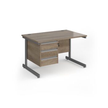 Contract 25 straight desk with 3 drawer pedestal and graphite cantilever leg 1200mm x 800mm - Nebraska Oak Top - CC12S3-G-NO